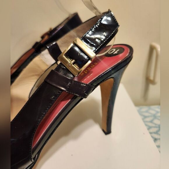 Kate Spade New York Black Patent Leather Peep Toe Slingback Pumps sz.10 Ret $295 - Picture 3 of 8